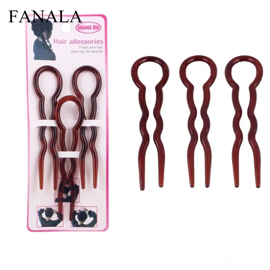 3 шт. милые модные заколки для волос повседневные однотонные черные коричневые