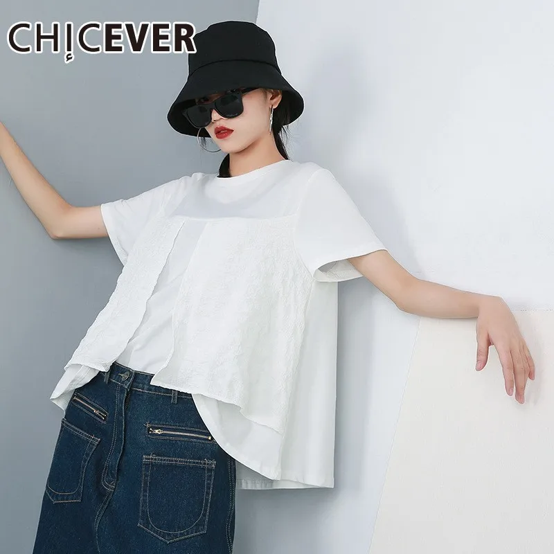 Женская футболка CHICEVER Весенняя с круглым вырезом и коротким рукавом свободный