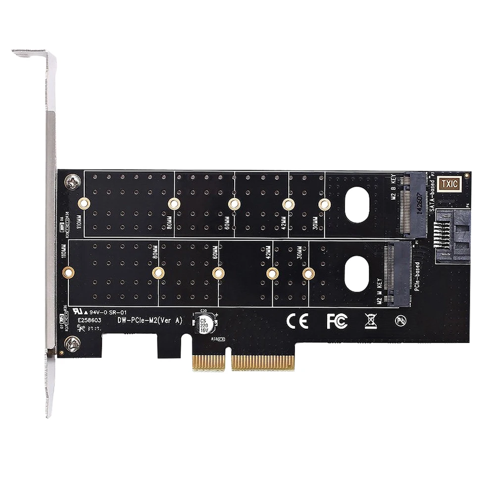 Двойной адаптер M.2 Pcie M2 Ssd Nvme (ключ M) или Sata B) 22110 2280 2260 2242 2230 до Pci E 3 0X4 хост