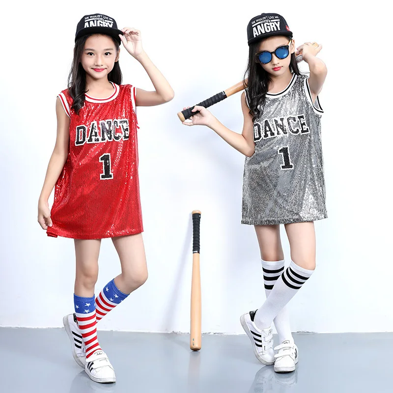 

New Children's Jazz Modern Dance Costume Jazz Sequins Embroidered vest Girl Street Dance Cheerleading Costume
