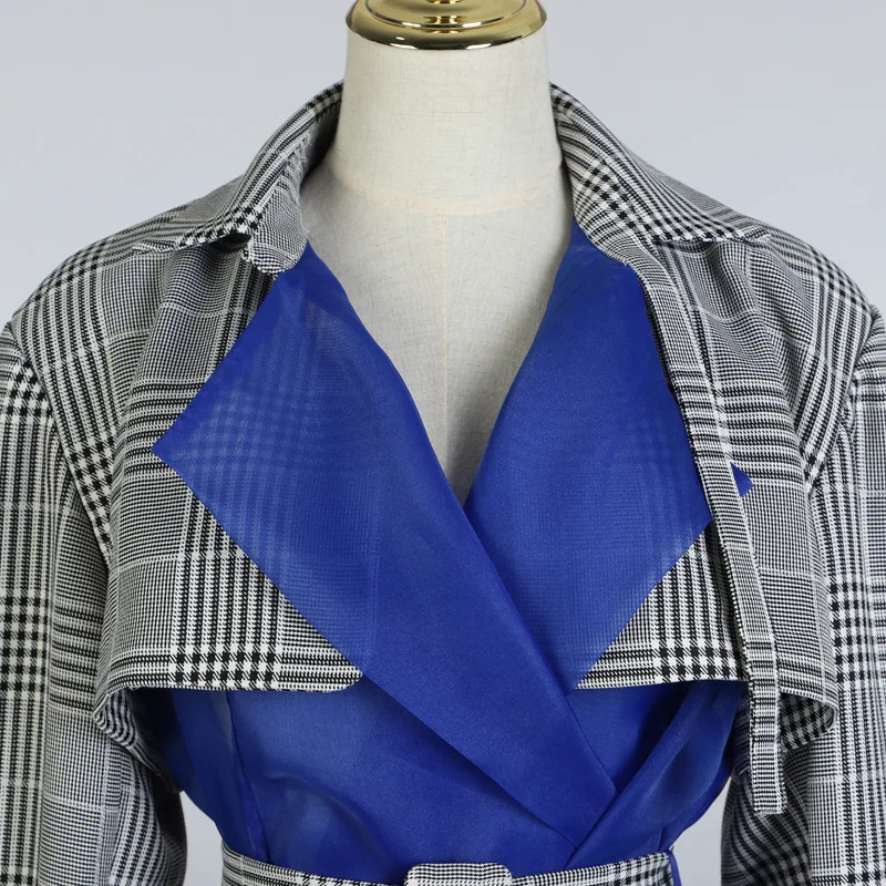 OXANT Женский Тренч из прозрачной органзы свободный квадратный с поясом длинный