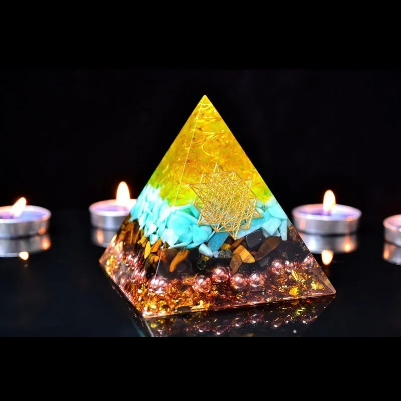 AURA REIKI Orgonite Rune High Frequency Energy Pyramid Aogen Chakra Crystal Decorations Bringing Fortune To Bring Good Luck Gift