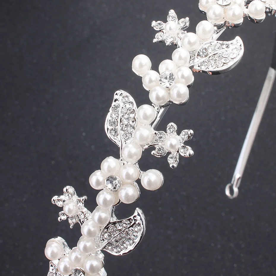 Fashion Bride Headwear Princess Tiaras Silver Plated Hair Hoop Concise Rhinestone Pearl Bridal Crown Wedding Accessories |