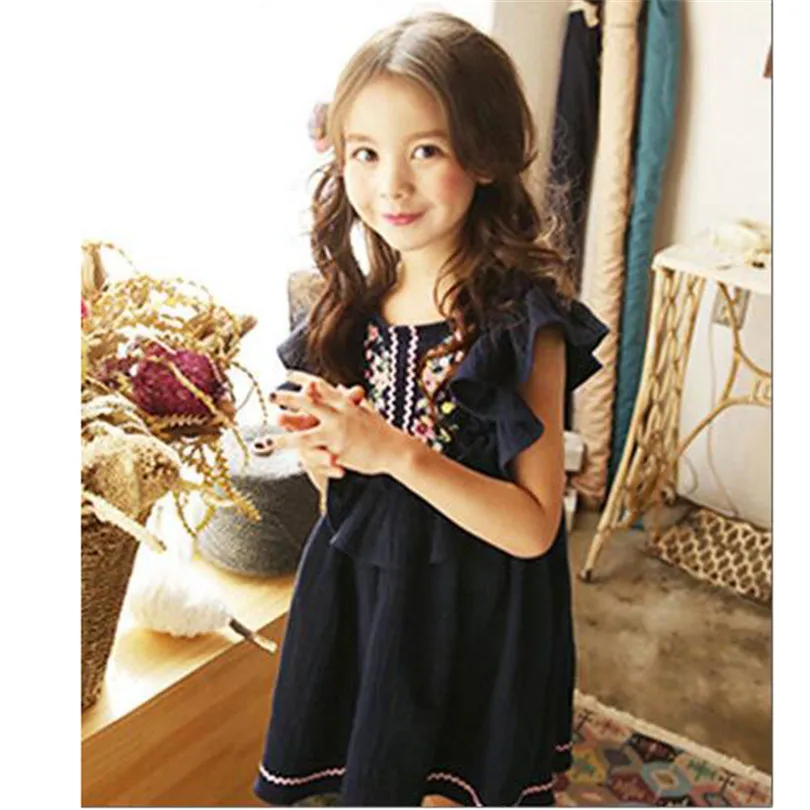 

Colorful Childhood princess dress girls pure cotton ruffle and floral embroidery pretty cute adorable lovely party dress INS
