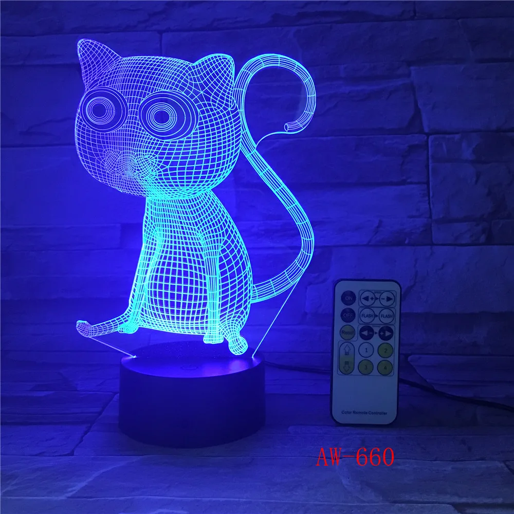 3D кошачий светодиодный ночник USB зарядка в форме животного для украшения дома