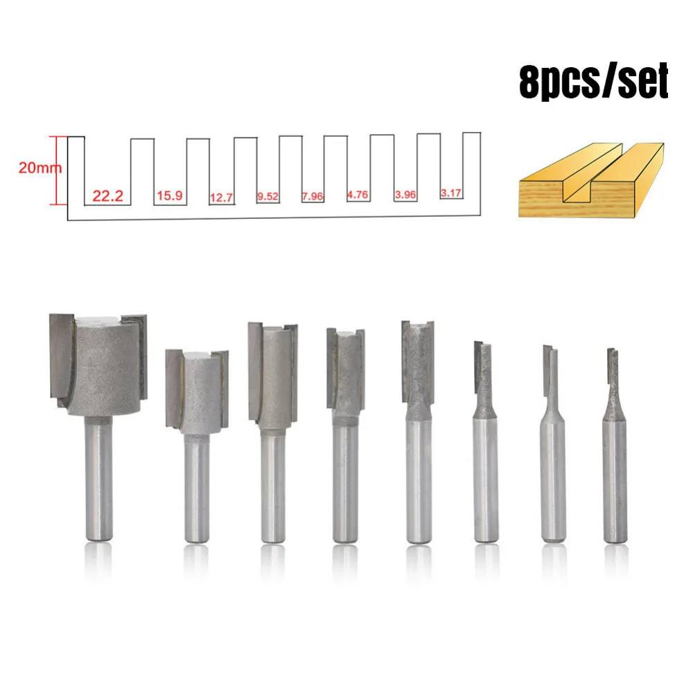 8 шт. прямые Фрезерные фрезы с хвостовиком 1/4 дюйма Деревообрабатывающие