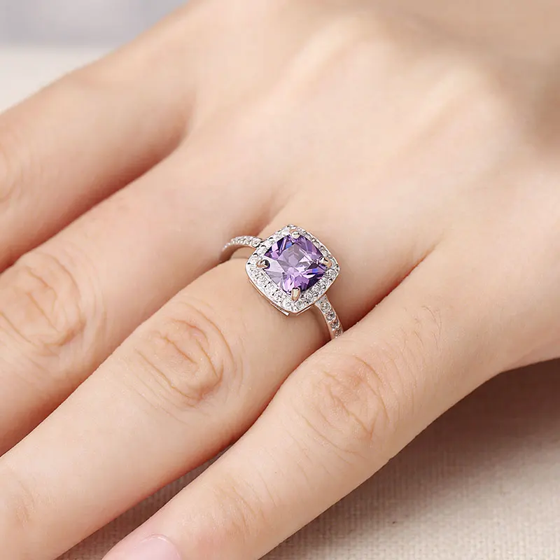 CisiVoge NEW 925 Silver Womens Rings Jewelry Big Square Purple Amethyst Gem Stone Crystal Large Statement Gemstone Ring FJ JRG17 | Украшения