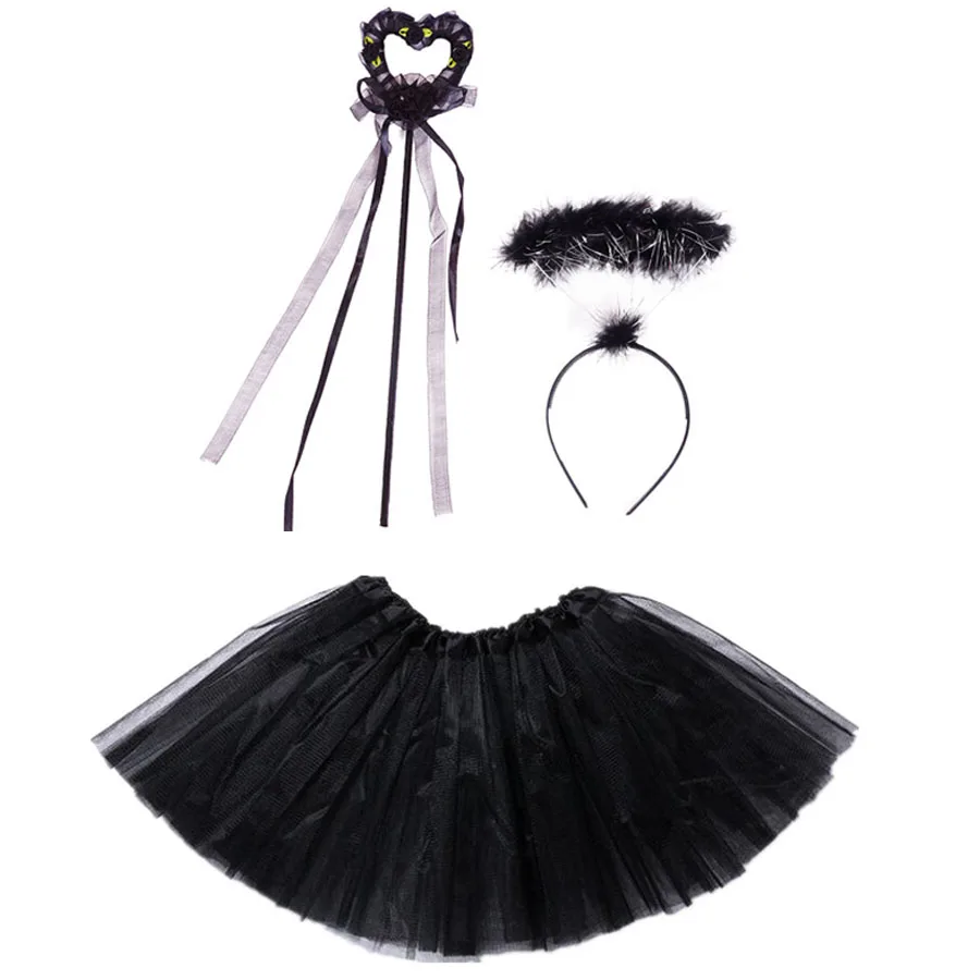 

White Black Kids Children Girl Headband Tutu Skirt Set Angel Cosplay Birthday Party Props Halloween Costume Christmas