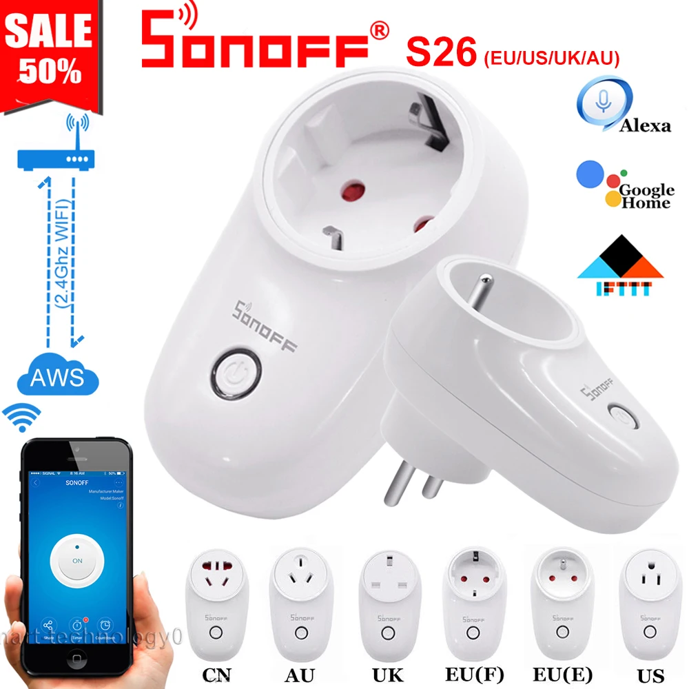 Смарт светильник розетка SONOFF S26 с поддержкой Wi Fi ЕС (E/F)|Электрические розетки| |