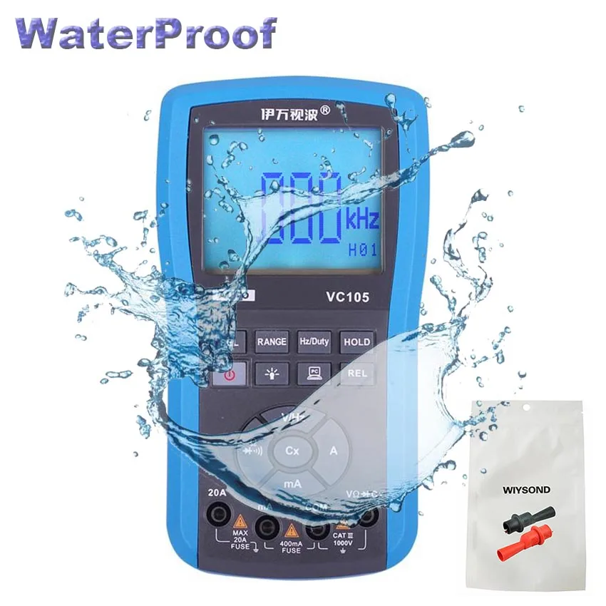 

Multifunctional VC105 WATERPROOF Digital Multimeter DMM Test AC DC Voltage Current Resistance Capacitance Diode max 3999 Count