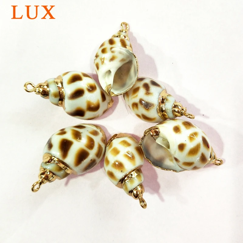 Натуральный раковины кулон позолоченный пляжный Леопардовый Улитка для DIY