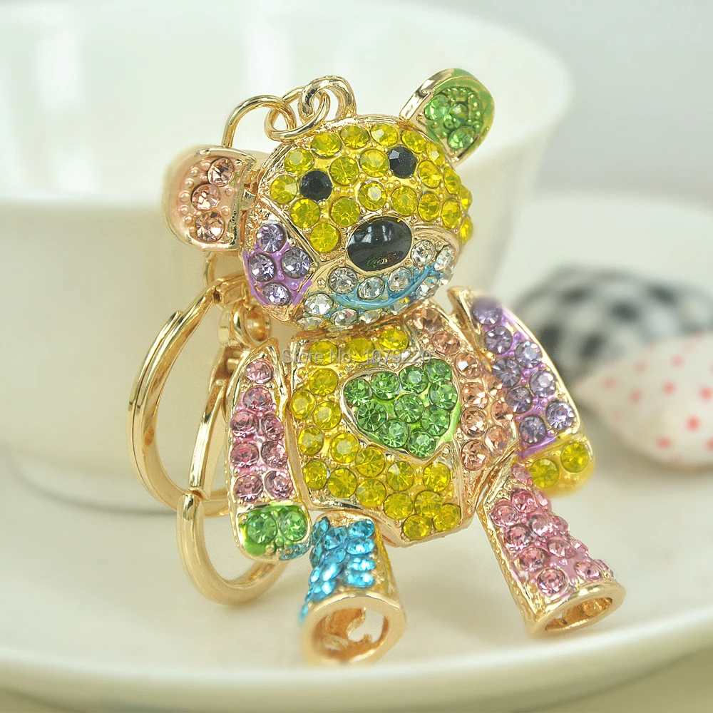 Милый ювелирный медведь брелок кулон в виде животного для ключей хрустальные