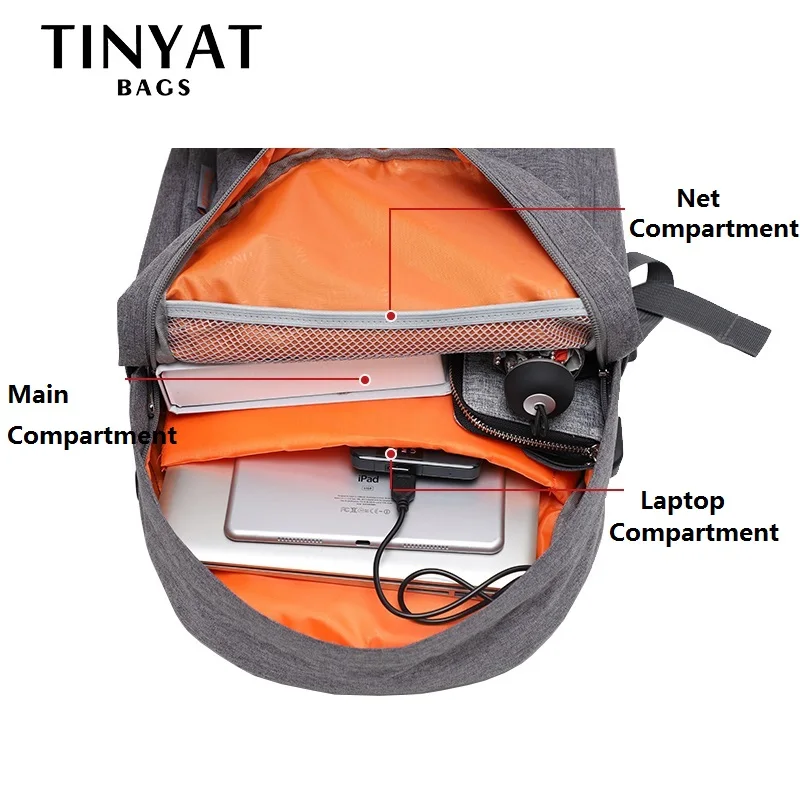 TINYAT большая школьная сумка рюкзак для подростков mochila 15 дюймов ноутбука USB