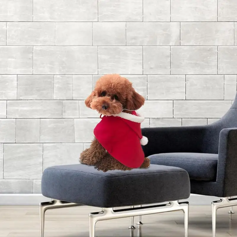Одежда Юнисекс красный костюм с капюшоном Новогодний для домашних собак Плащ