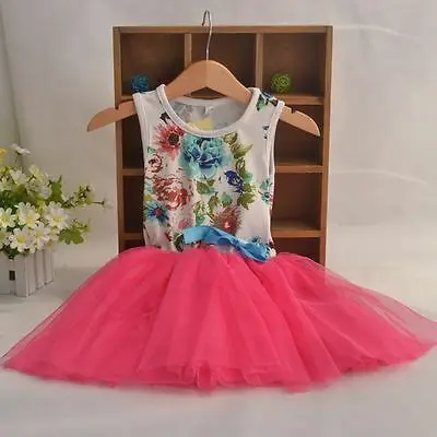 2019 Hot Casual Baby Girls Dress New Summer Sleeveless Party Flowers Print Floral Tops Bow Tulle Tutu Dresses Sundress 1-5Y | Детская