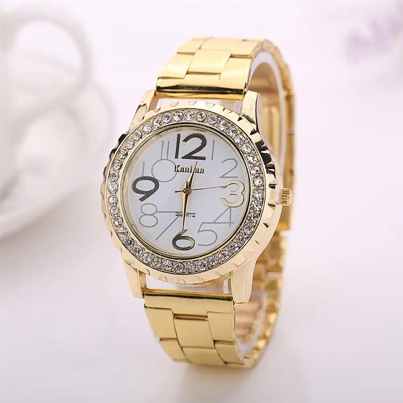 Роскошные женские часы из розового золота стразы кварцевые повседневные