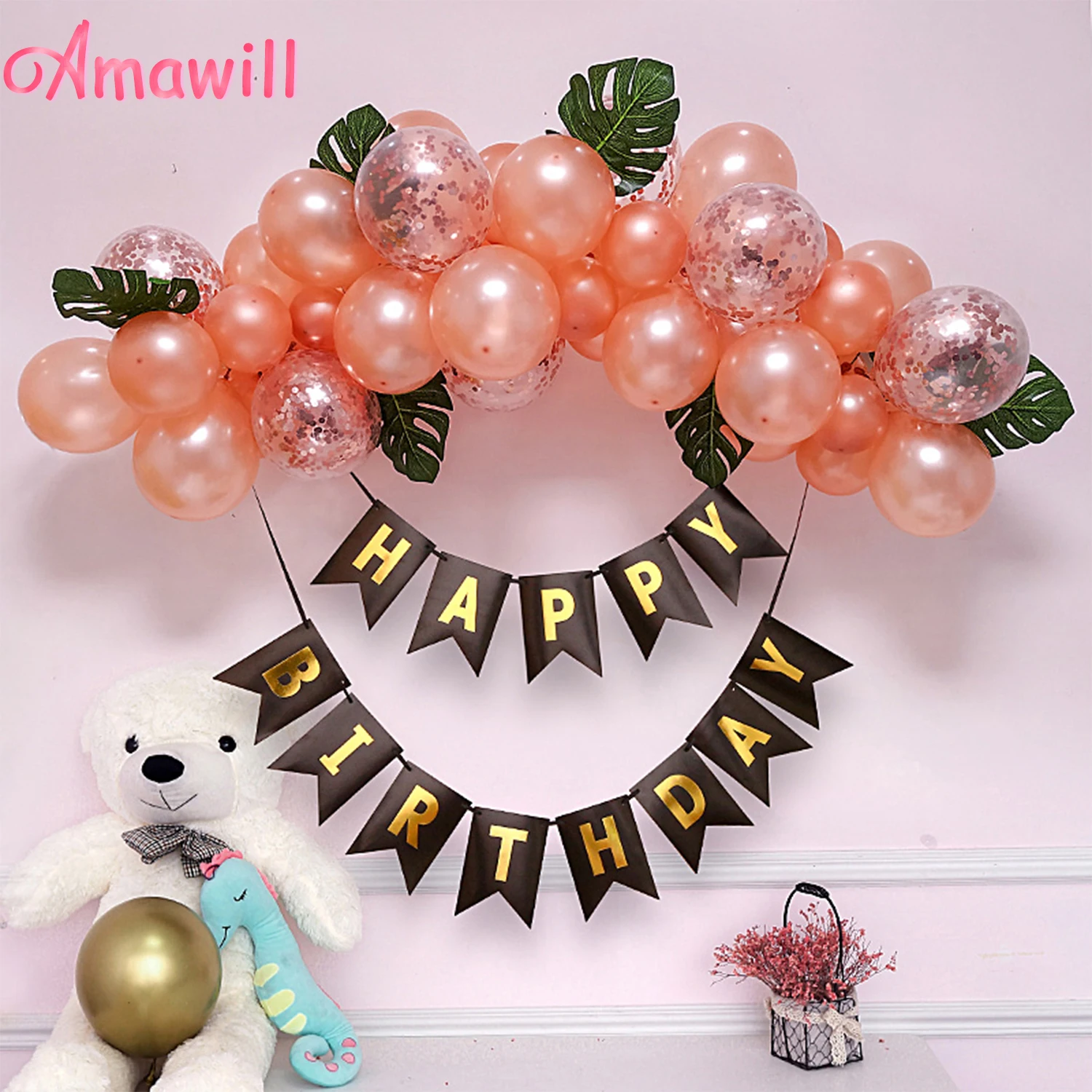 Amawill DIY Розовые золотые воздушные шары набор украшений для свода стопы свадьба