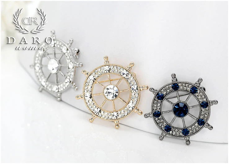 New Arrival Crystal Rudder Anchor Brooch Navy Retro Rhinestone Wedding Brooches for Women Men Suits Coat Scarf Pin Jewelry | Украшения и