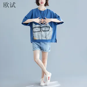 Футболка женская в стиле оверсайз с рисунком мультяшного кота, свободная хлопковая рубашка с коротким рукавом, повседневный Топ, лето 2021