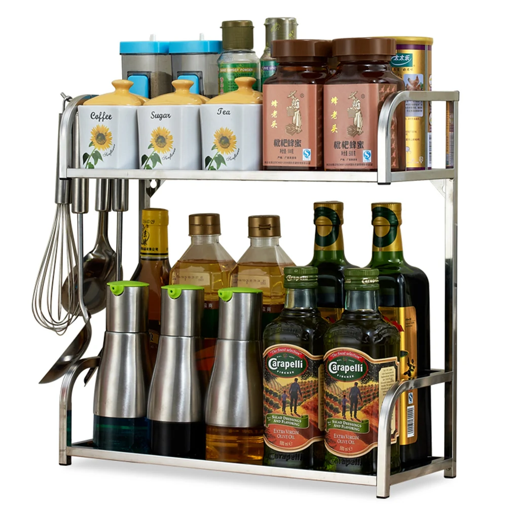 2 ярусная кухонная полка для приправ из нержавеющей стали настенный кухонный