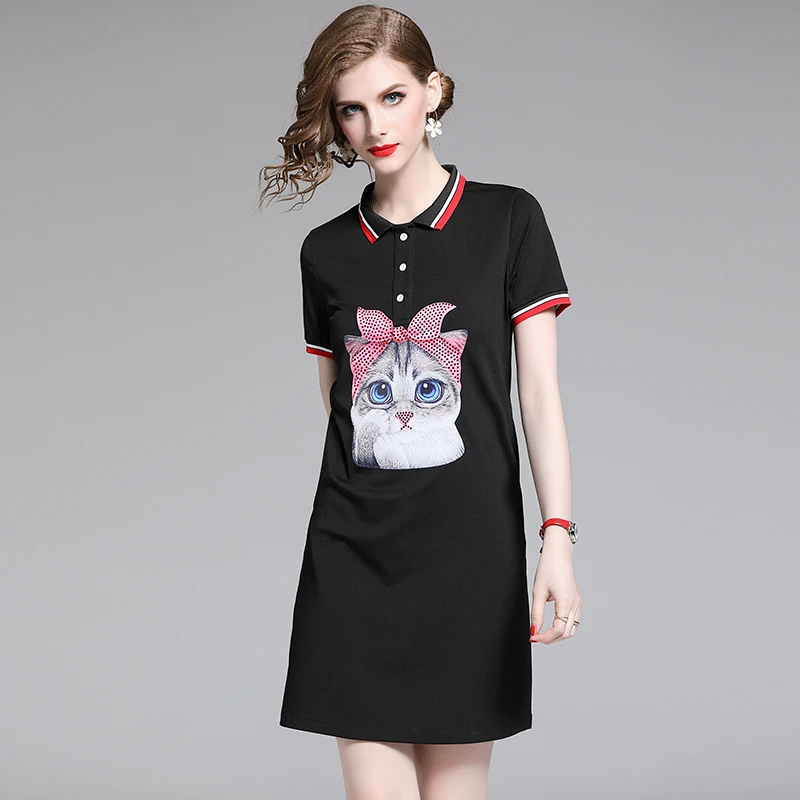 2019 милый кот в виде роз платье взлетно посадочной полосы Женская мода офисные