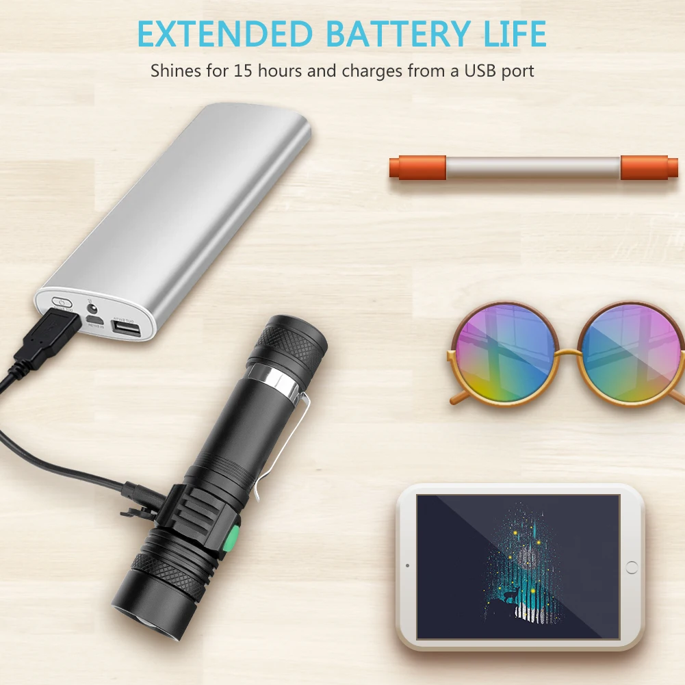 Светодиодный тактический фонарик Sanyi 3 режима XML T6 с фокусировкой и USB-зарядкой
