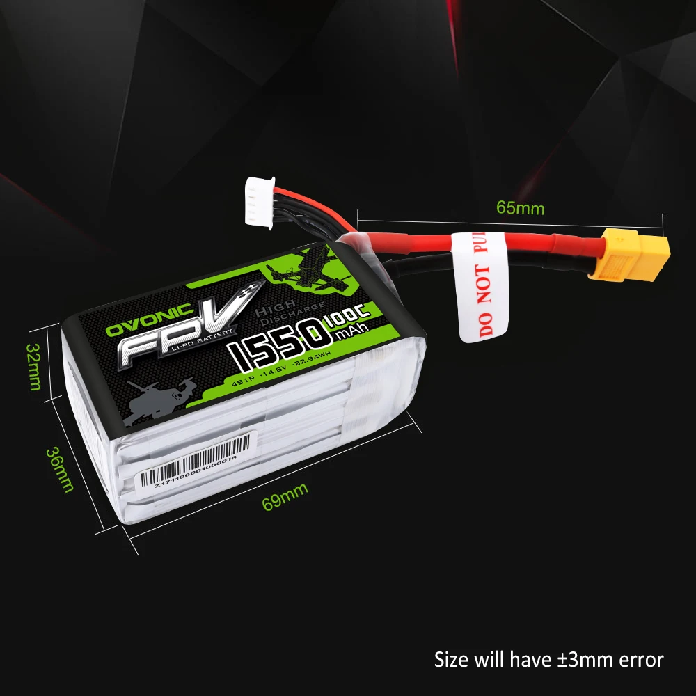 2 упаковки OVONIC 1550mAh 4S 100C Max 200C 14 8 V Lipo Battery XT60 Plug FPV Racing Drone Quadcopter Racer|Детали и