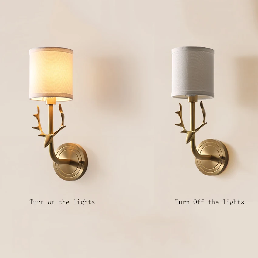 Современные рога медные светодиодные Настенные светильники Освещение ткань