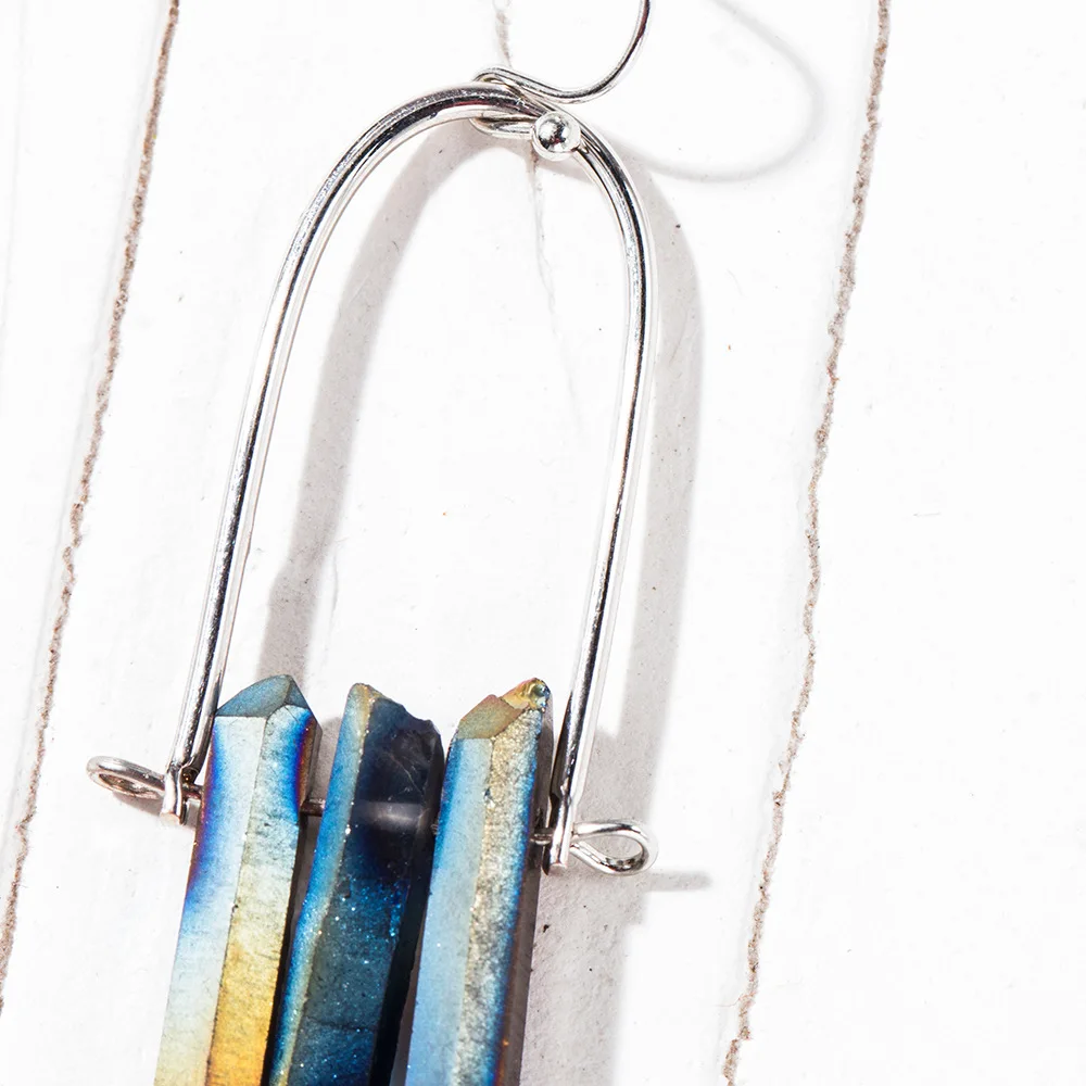 Целебные павлиньи рудные серьги с натуральным кристаллом серьги-капли для