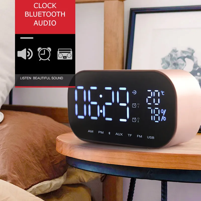 Светодиодный Будильник с FM радио беспроводной Bluetooth динамик зеркало дисплей