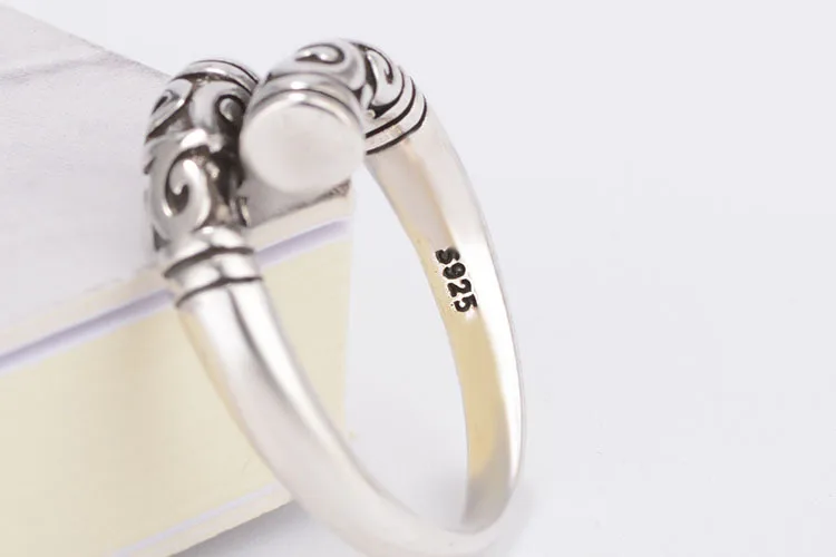 KITEAL 2019 new silver plated 925 engraved resizeable Lady wedding ring balck retro open opal jewelry | Украшения и аксессуары