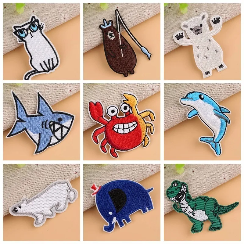Мультяшные кошки медведь животные вышивка патчи DIY Милая Рыба украшения одежды