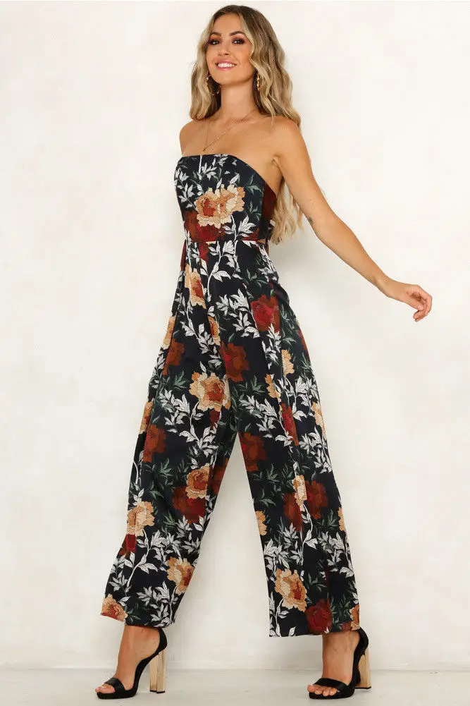 Женский клубный Летний комбинезон с цветочным принтом облегающий вечерний брюки