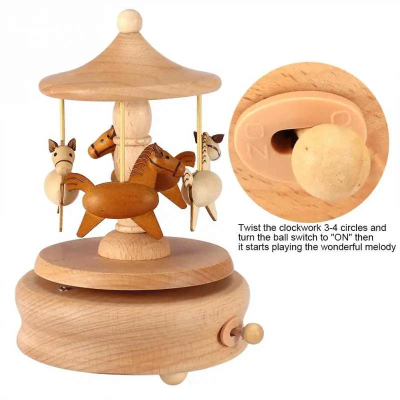 Деревянная винтажная музыкальная шкатулка в форме красивой лошади деревянные