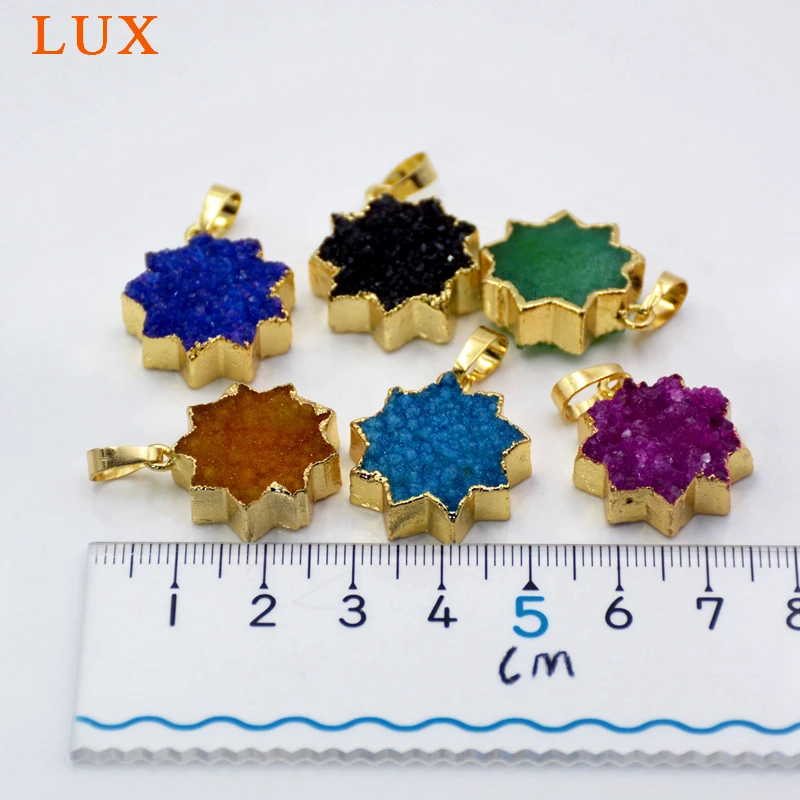 Золотой ободок Природный Радуга Агаты Druzy Geode Star подвеска сырье кристаллов