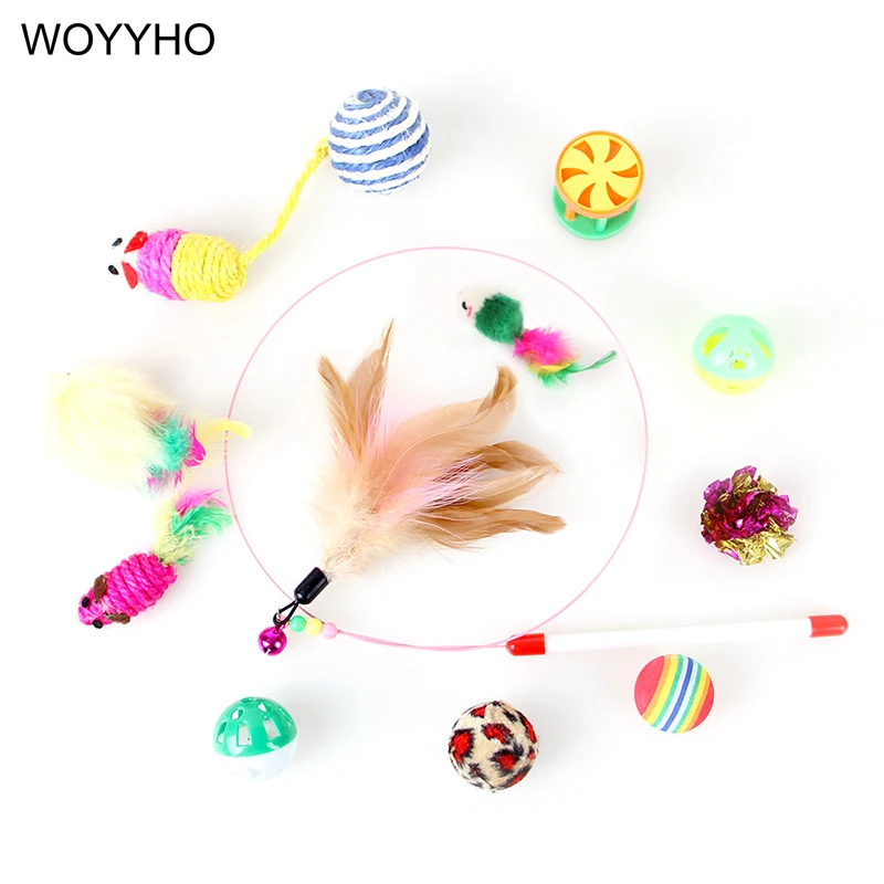 12 шт./компл. набор игрушек для питомца кота палочка тучнилка с перьями игрушки