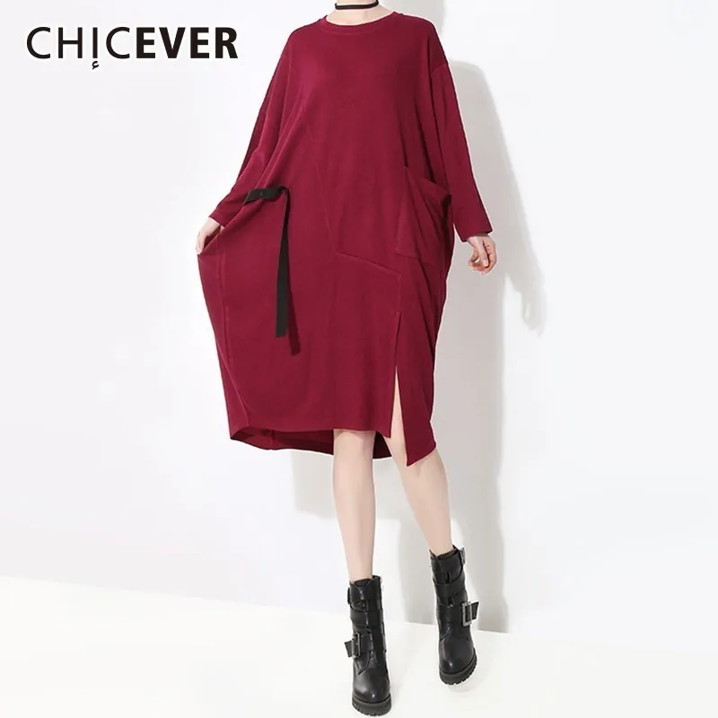 CHICEVER осень Для женщин Вязание платье с круглым вырезом и длинными рукавами