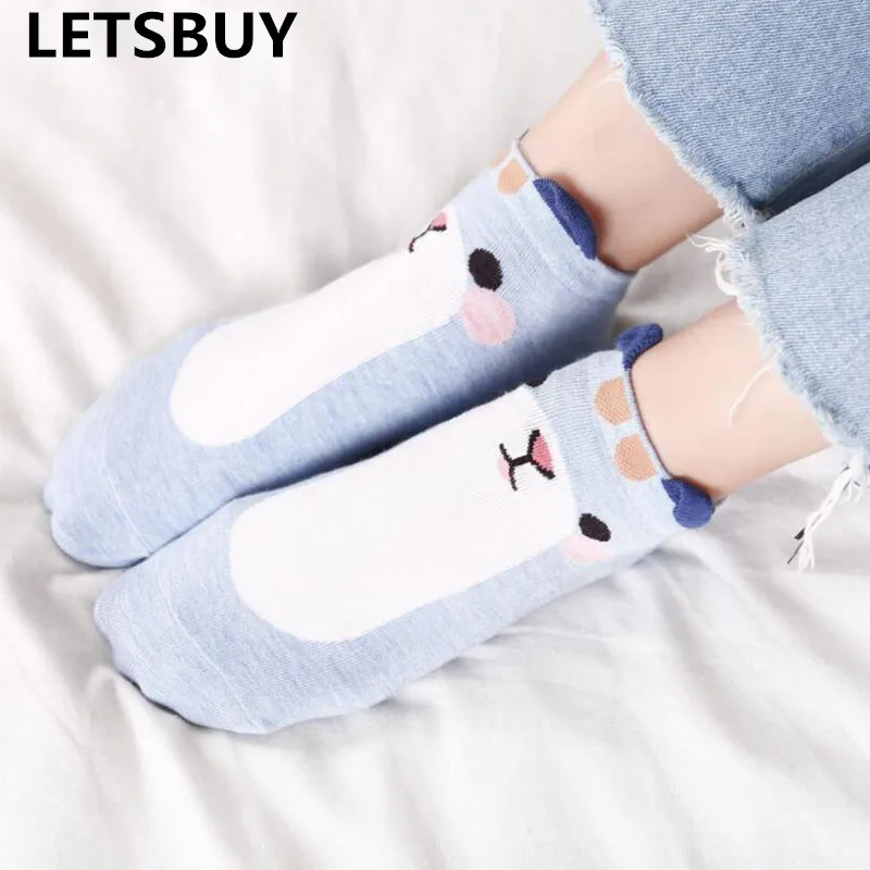 LETSBUY cute women colored socks 5 pairs cartoon cotton socks slippers sexy chirstmas gift socks womancalcetines de las mujeres