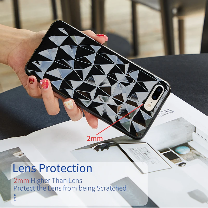 Ультра тонкий прозрачный чехол для iPhone 7 Plus противоударный бампер 3D Алмазный