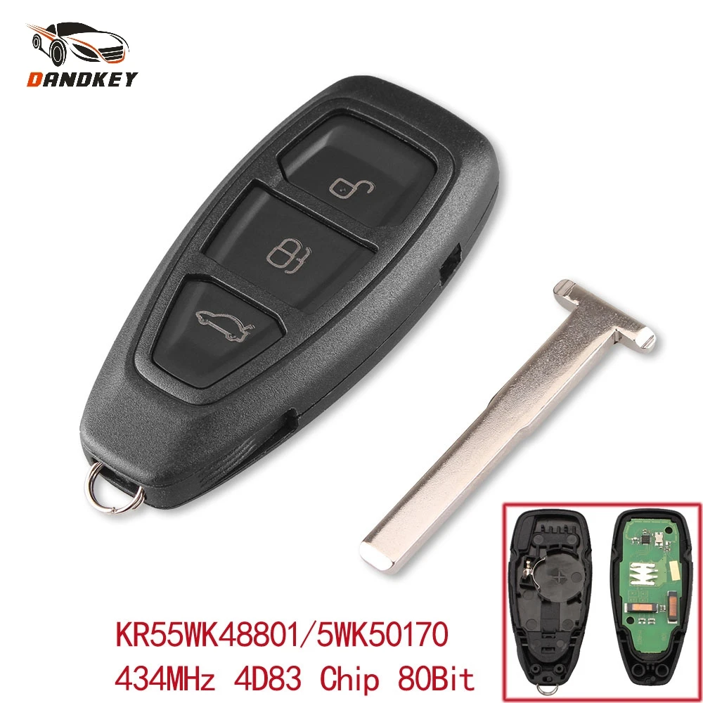 Брелок Dandkey с 3 кнопками для Ford Focus C Max Kuga Fiesta 433 МГц чип KR55WK48801 4D83 умный корпус