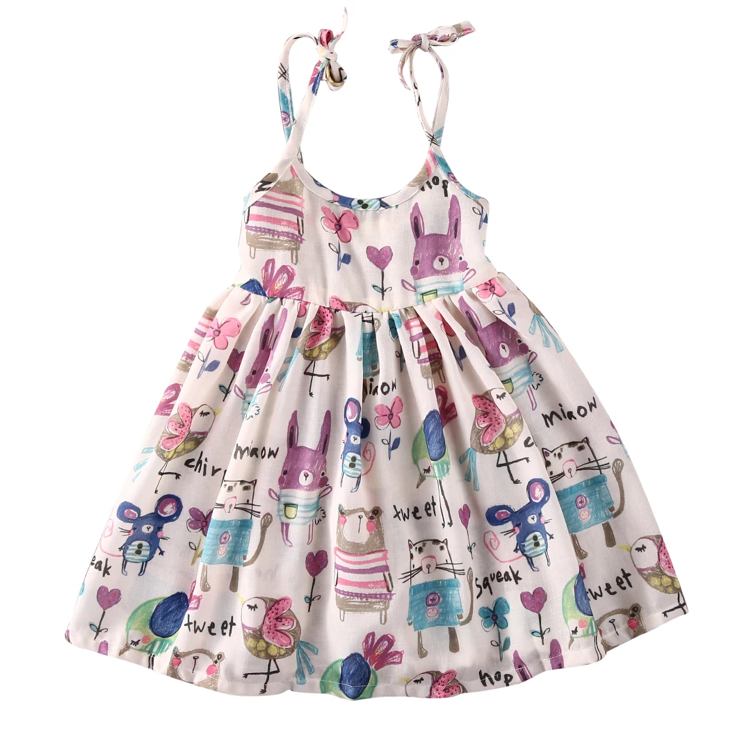 Summer Toddler Kids Girls Dress Sleeveless Cartoon Graffiti Print Strap Dresses Sundress Clothes | Детская одежда и обувь