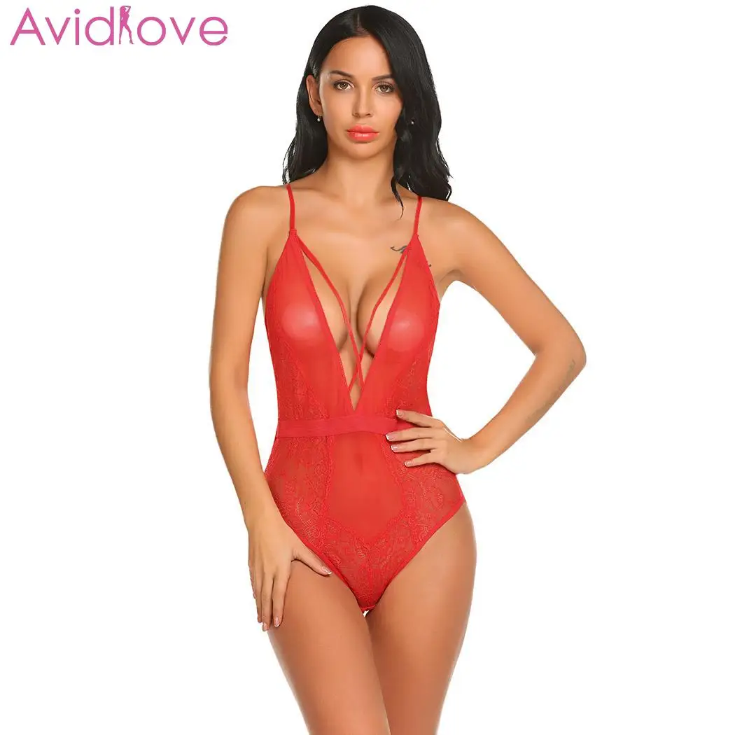 Avidlove женское сексуальное нижнее белье боди с кружевными цветами v-образным