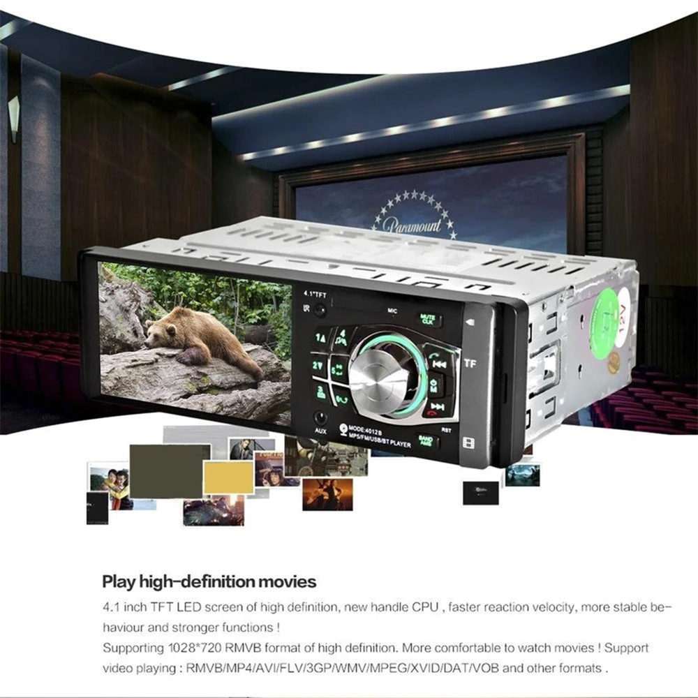 Автомагнитола MP5 4012B 1DIN 4 дюйма HD Bluetooth FM / AUX USB/TF поддержка управления на рулевое