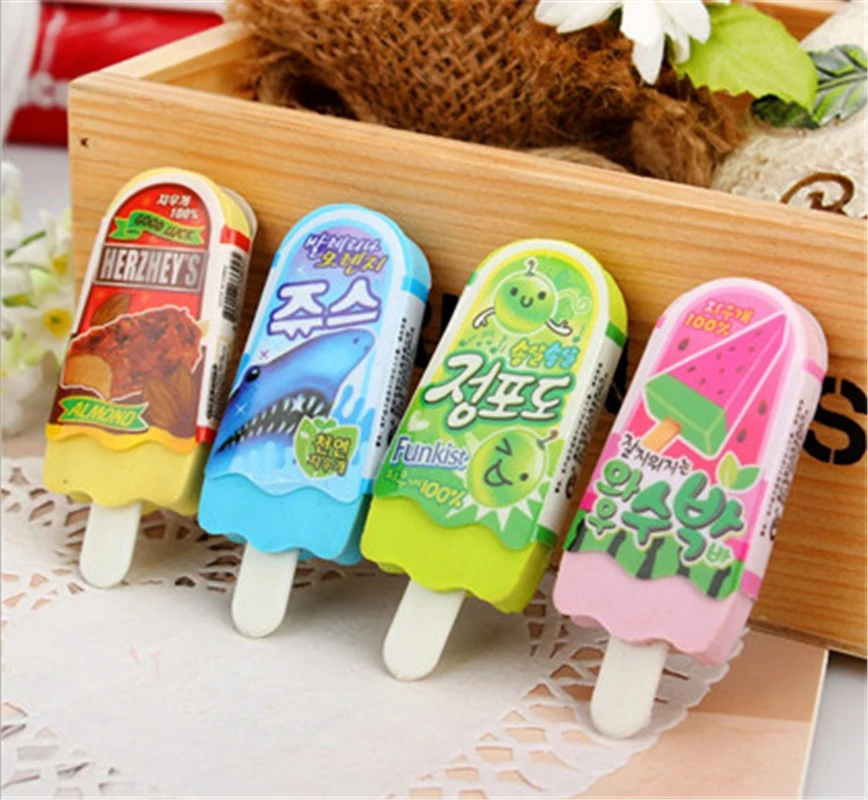 1PC Cute Ice Cream Eraser Kawaii Rubber Popsicle Pencil Erasers For Kids Girls Gift Back To School Supplies Creative Stationery |