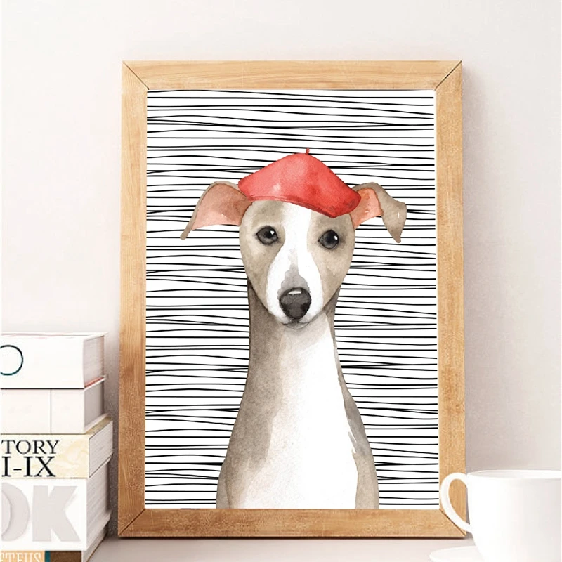 

Modern Striped Background Cartoon Dog Poster Kawaii Canvas Painting Print Picture Home Wall Art Decoration Can Be Customized