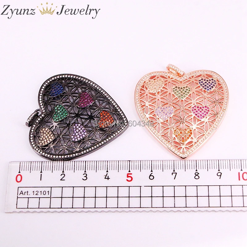 

5 Strands ZYZ333-5554 Copper Cubic Zirconia Big Love Heart Trendy Pendant Necklaces Women's Fashion Jewelry
