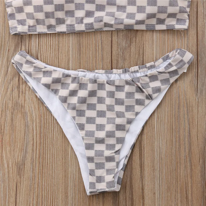 GLANE Pop Women Push-up Sexy Summer Plaid Bikini Set Padded Bra Bandage Swimsuit Hot lady Swimwear Swim Beachwear Bathing Suit |