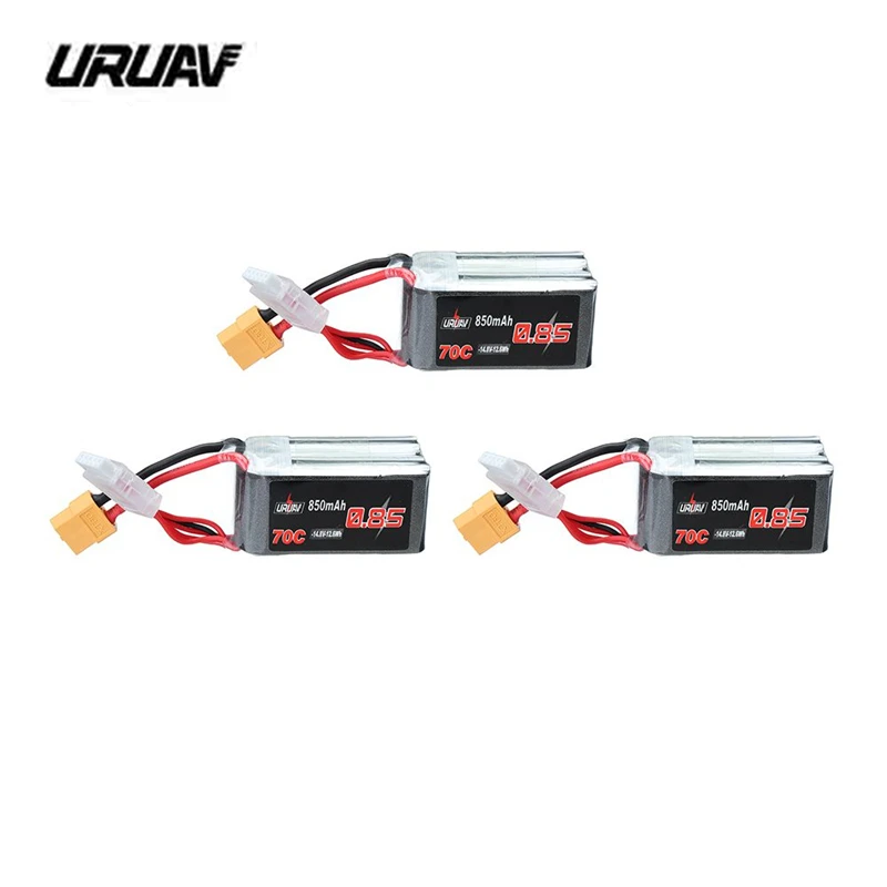 3 шт. батарея URUAV 14 8 в 850 мАч 70C 4S Lipo XT60 разъем для радиоуправляемого дрона FPV