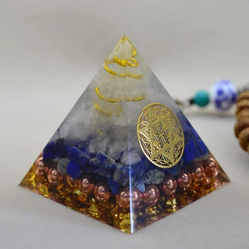 Natural Chakra Orgonite Pyramid Reiki Feng Shui Decoration Crystal Rune Orgone Accumulator