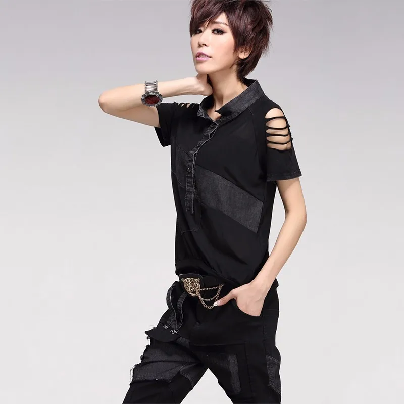 Женский джинсовый комплект из двух предметов Max LuLu черный укороченный топ и брюки